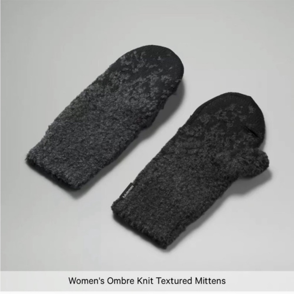 lululemon black & grey ombré knit textured mittens